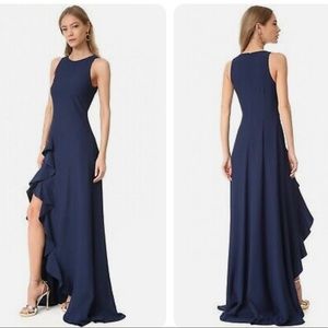 ZAC Zac Posen Janice Sleeveless Ruffle Stretch Crepe Evening Gown Navy SZ 0 NWT